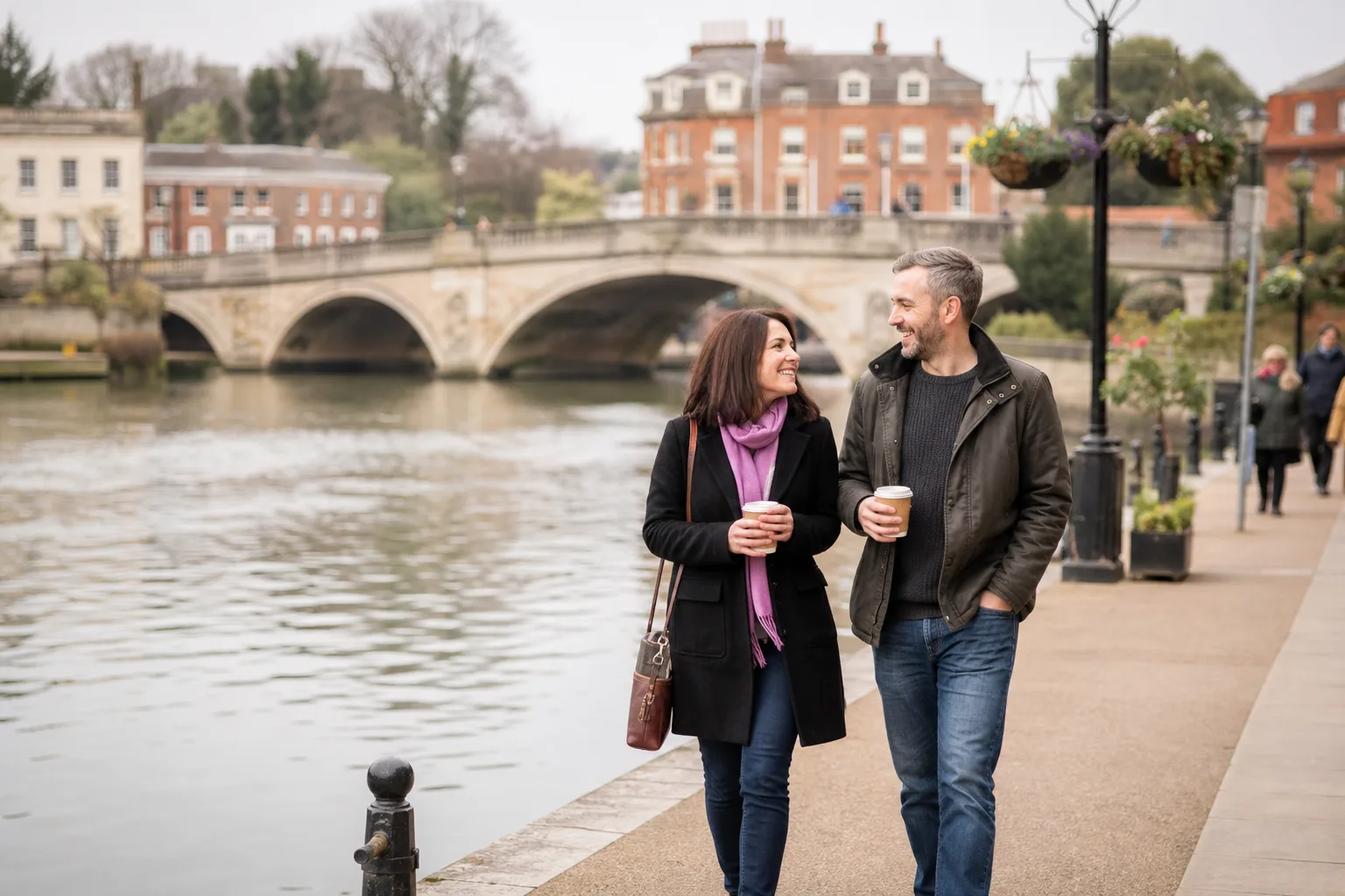 Two adults talking over coffee in Worcestershire