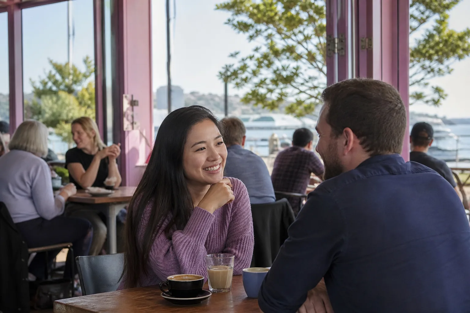 Two local singles talking over coffee in Worcester city centre