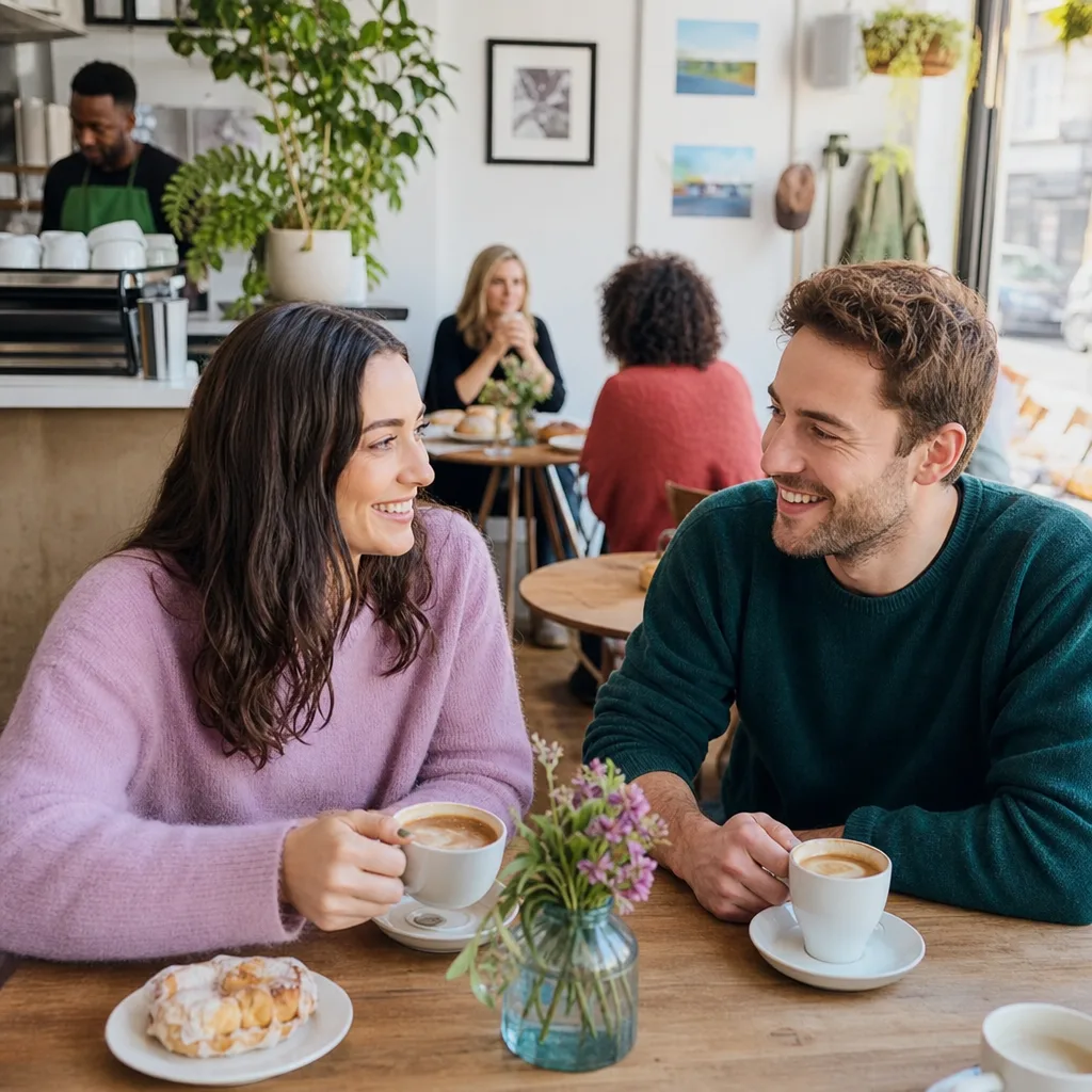 A relaxed first meeting in a busy café near central Worcester