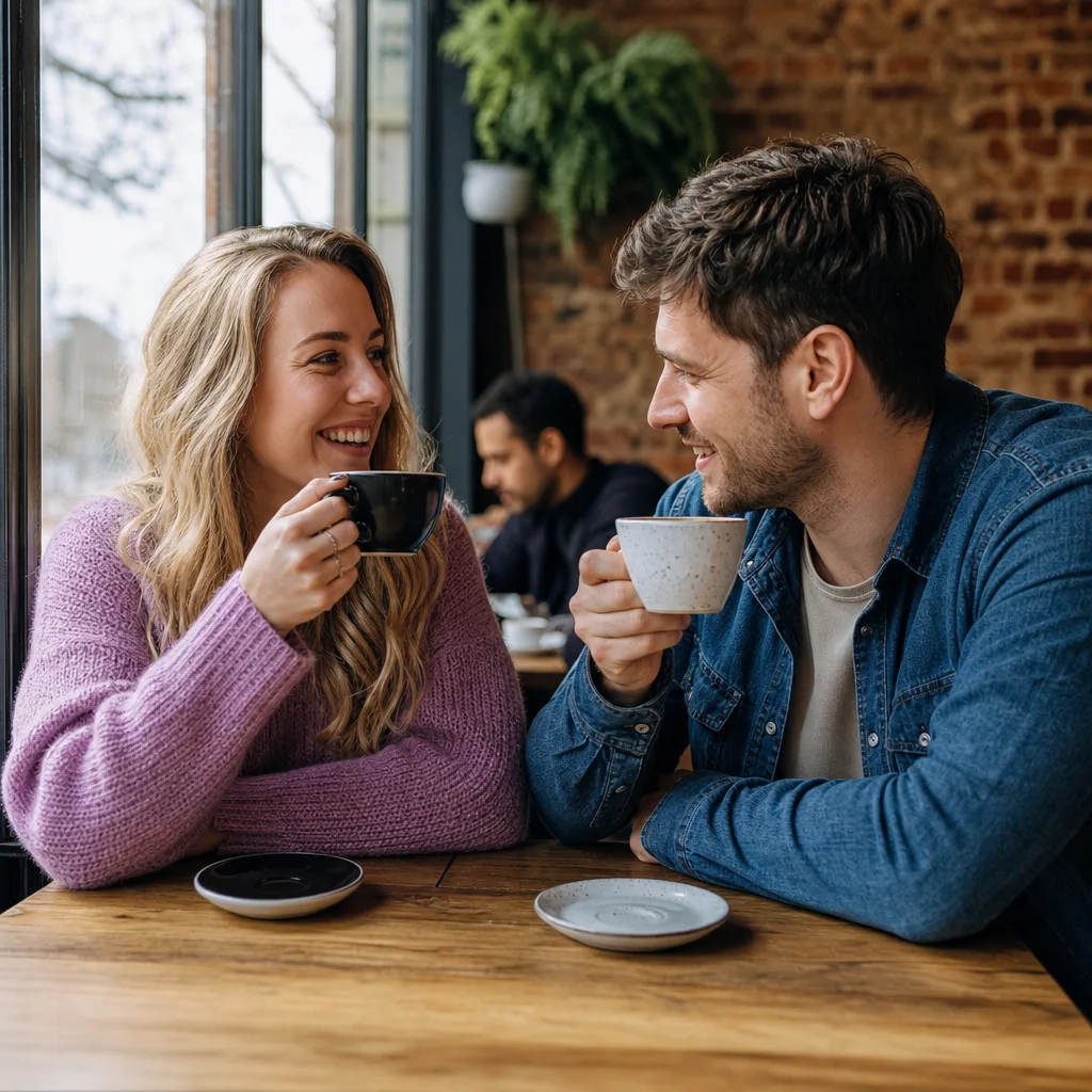 Two people having coffee at an independent Worcestershire café