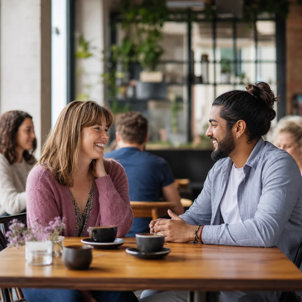Adults having a daytime coffee at a public venue in Worcestershire